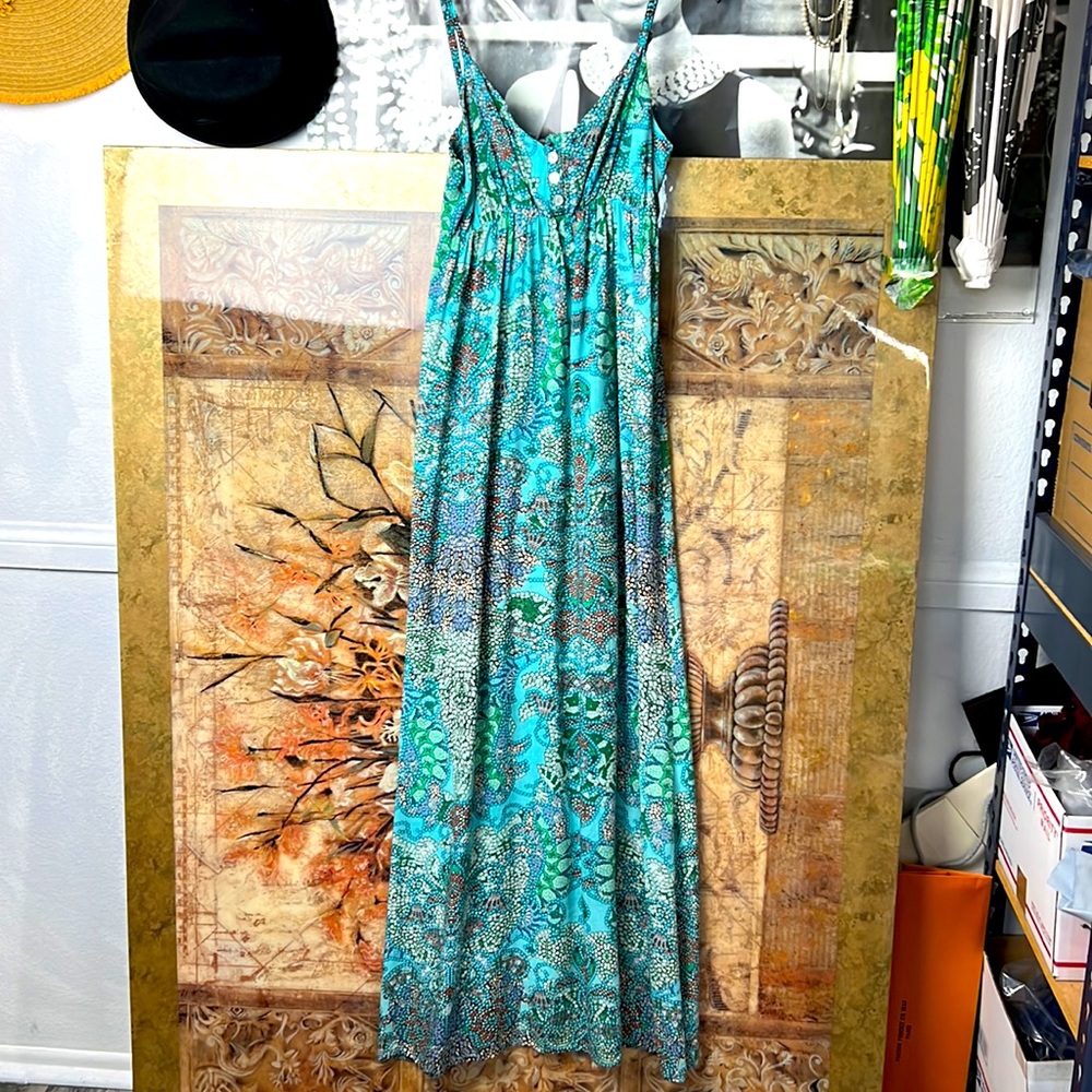 Lani multicolored blue lightweight viscose maxi dress sz. M sleeveless straps